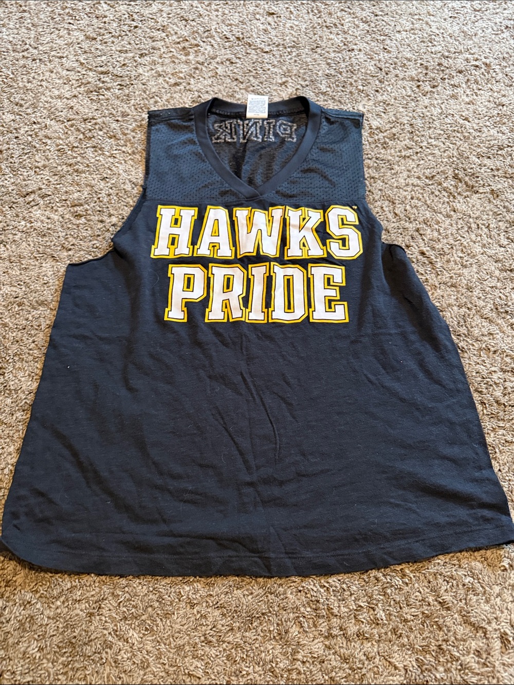 PINK Victoria's Secret Black Tank Top with Yellow & White 'HAWKS PRIDE'